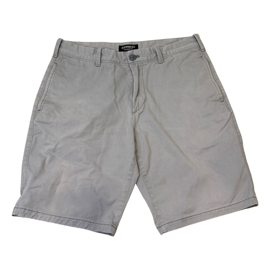 Express Classic Fit Mens Chino Shorts Light Gray Cotton Size 31